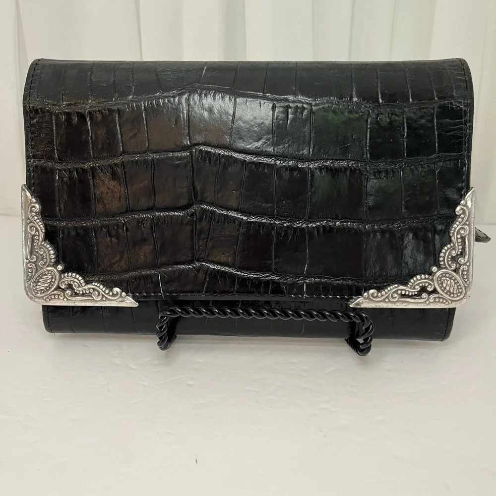 Brighton Black Crocodile Embossed Wallet with Silver Accents - Picture 1 of 10